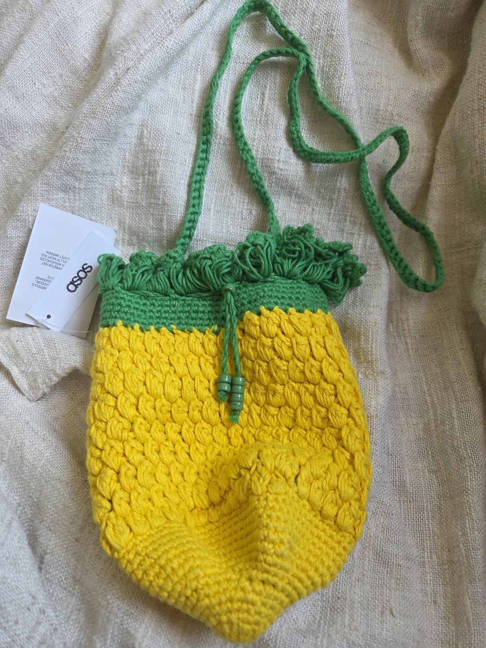 ASOS Yellow & Green Crochet Drawstring Shoulder Bag